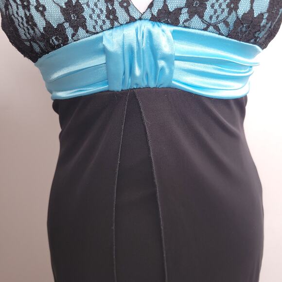 Taboo Babydoll Maxi Halter Dress XS Black Lace Turquoise Sheer Whimsigoth HoCo - Picture 5 of 12